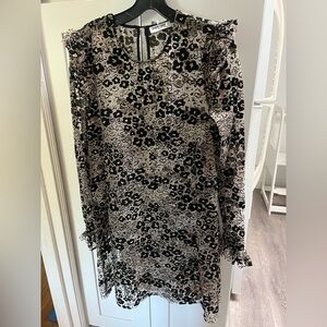 Lace floral opening ceremony Black and White Floral Long Sleeve Dress M